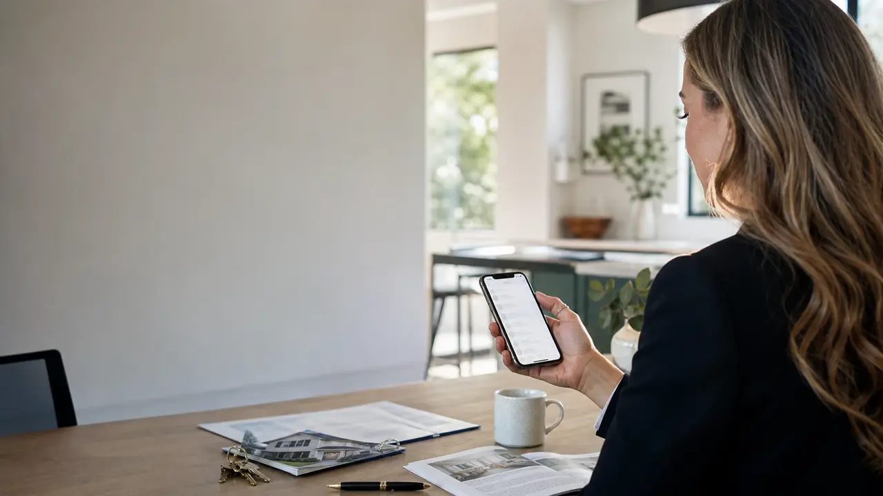 Professional using an iPhone to manage personal client follow-up